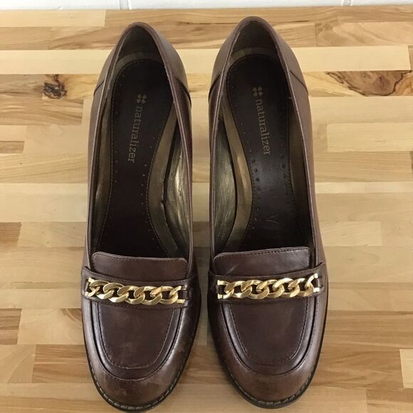 NATURALIZER brown heeled shoes ladies gold chain size 8 - Picture 5 of 14